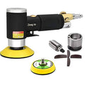 Dual-action air orbital sander with black grip and yellow 3-inch sanding pad