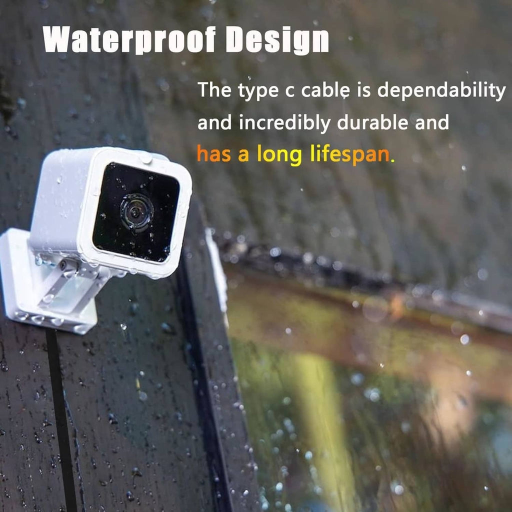 Waterproof USB-C charging cable with raindrop-protected camera housing and connector