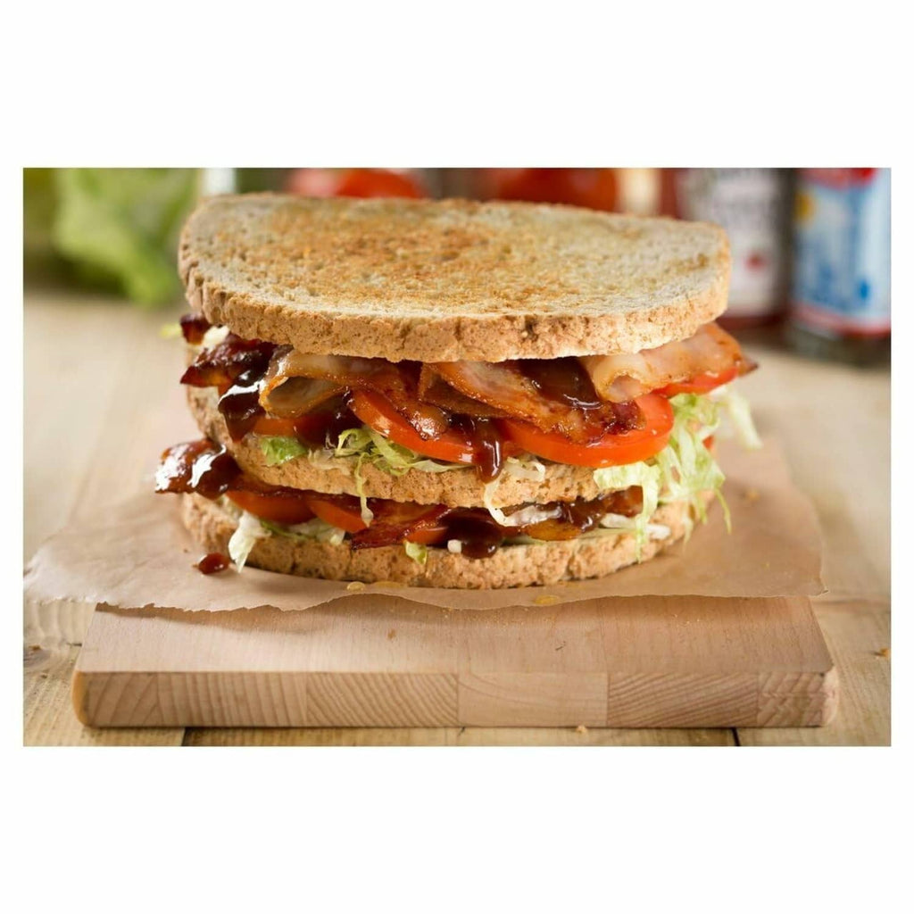 HP brown sauce sandwich on bread with visible vegetables