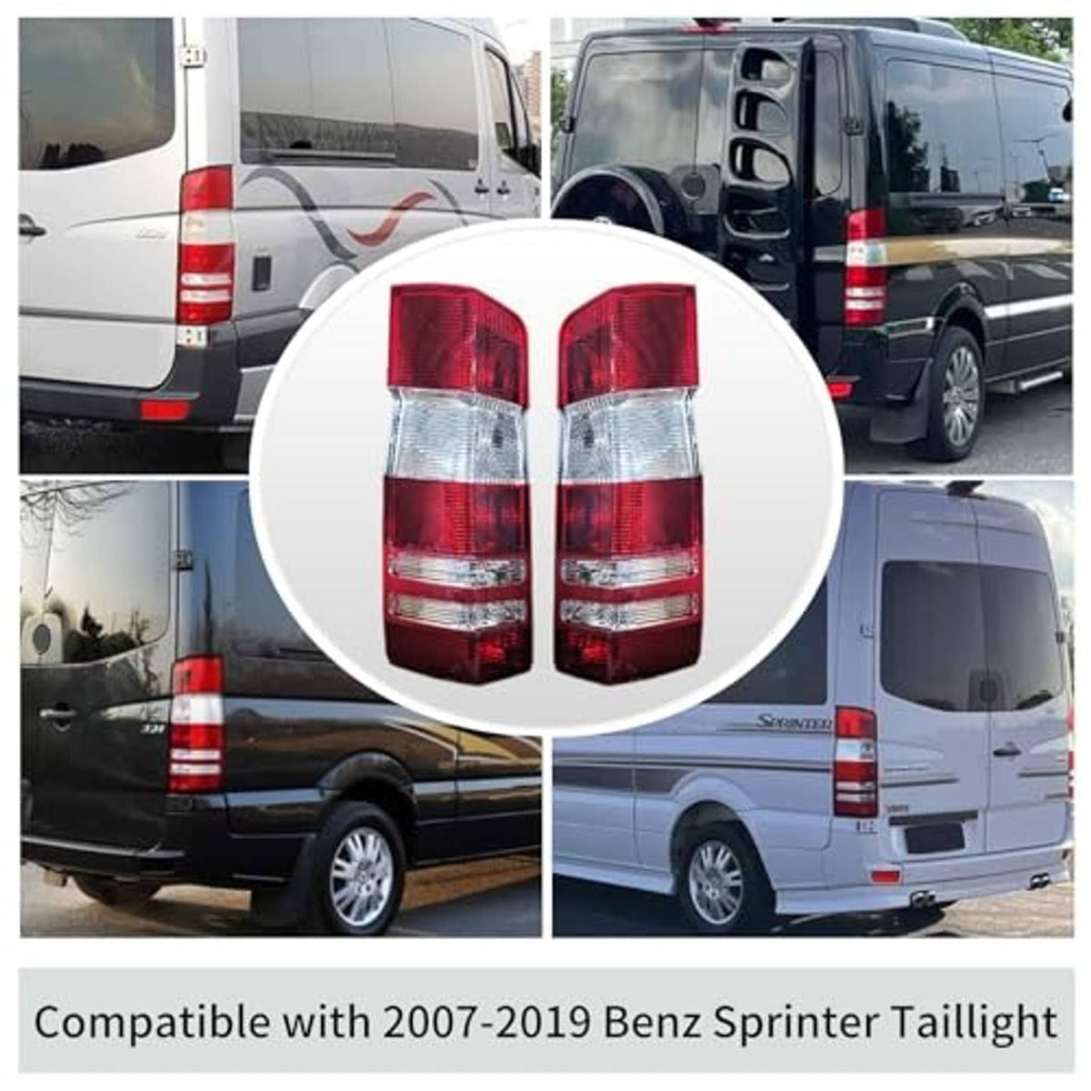 Pair of rear tail light lenses shown side-by-side in a circular highlight.