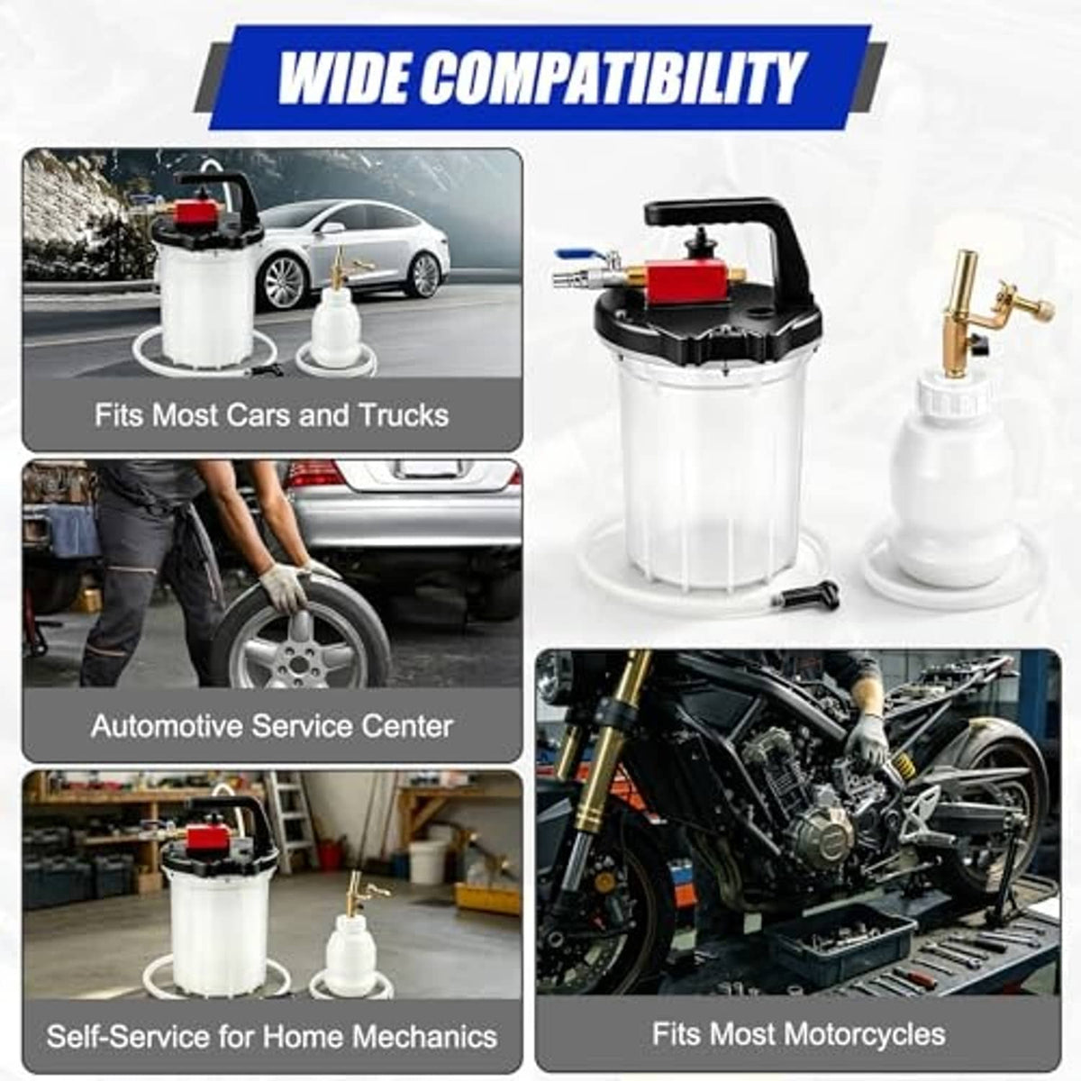 Brake bleeder vacuum pump kit with refilling bottle and brass air inlet adapter