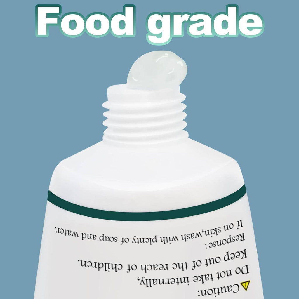 Food grade silicone grease bottle with white threaded nozzle cap and green label strip