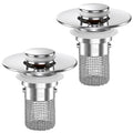 Two-piece chrome bathroom sink drain strainers with mesh baskets and round caps