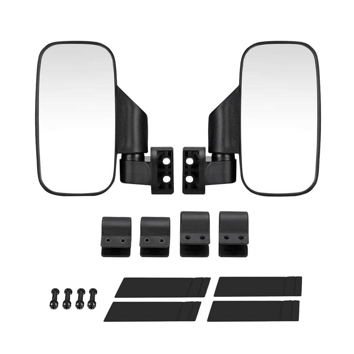 UTV rearview side mirror set with brackets, strap mounts, and hardware