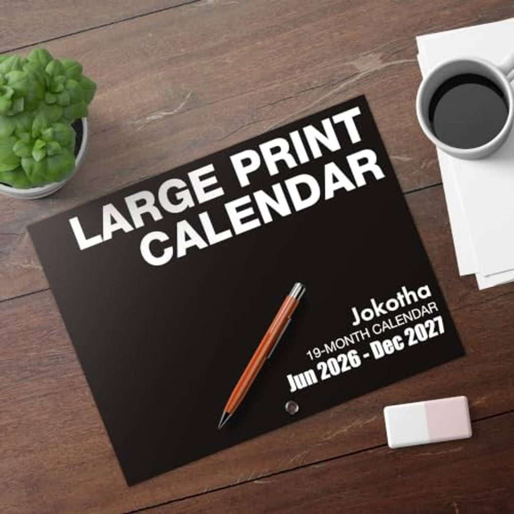 Large print calendar cover on a desk with text 'Jun 2026 - Dec 2027'
