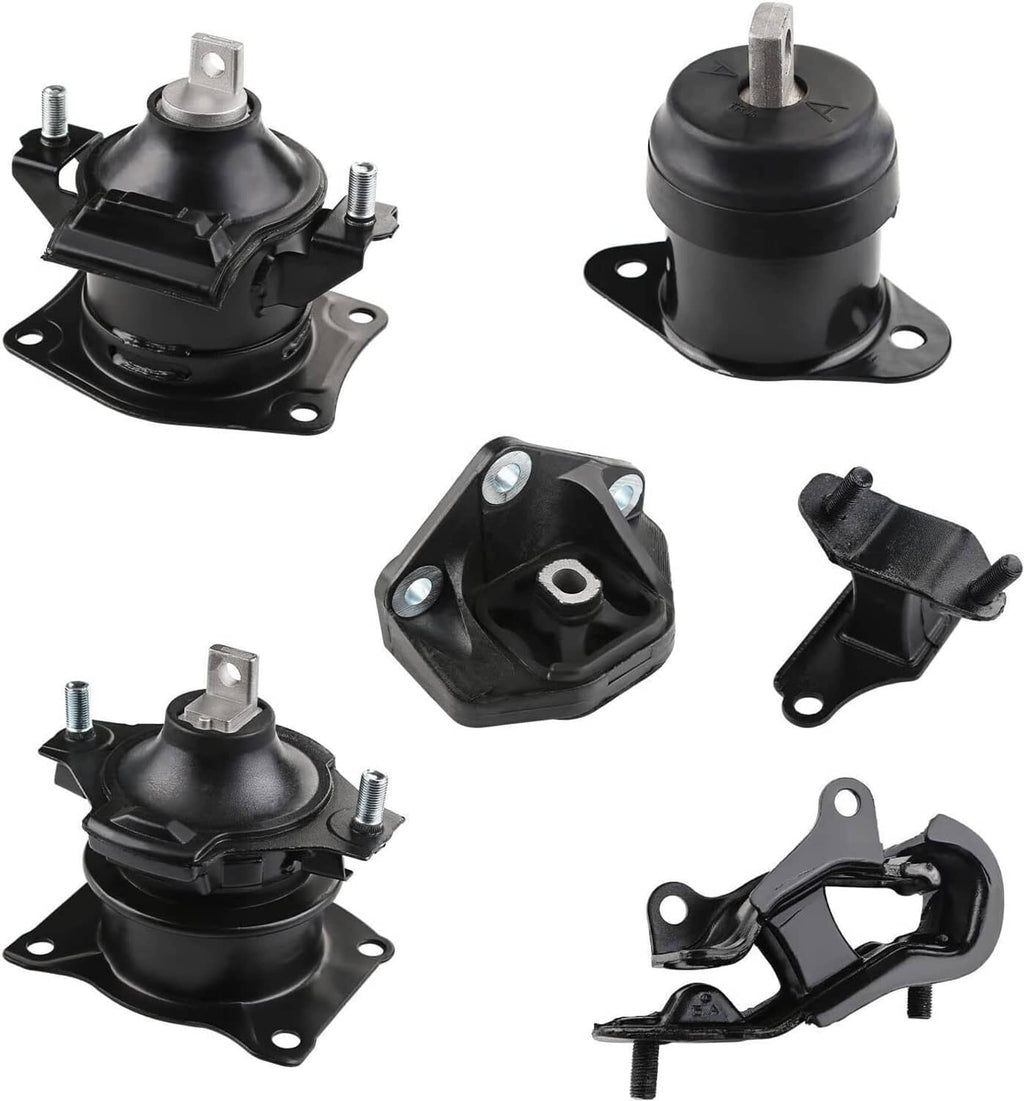 Set of black rubber engine and transmission mounts with metal brackets and studs