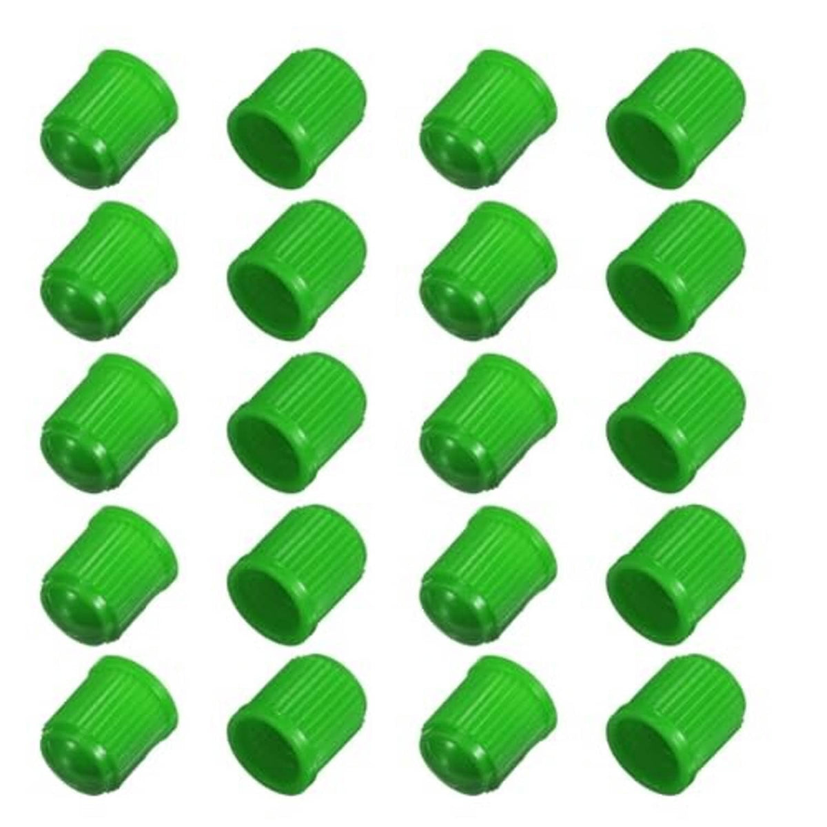 Green tire valve stem cap, ribbed texture with open end