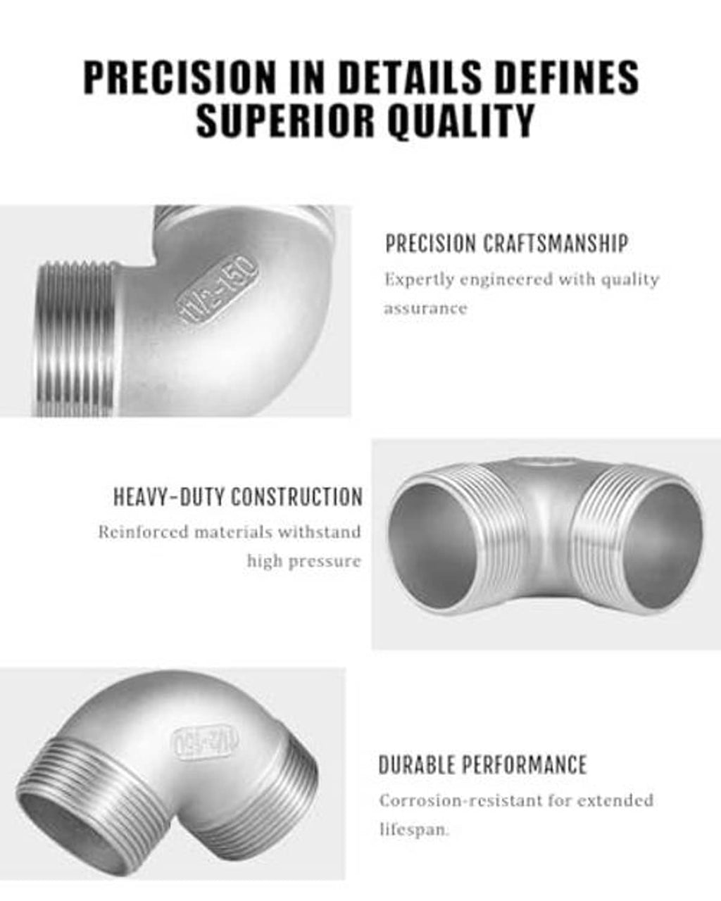 Stainless steel 90-degree street elbow fitting with male NPT threads and reinforced profile