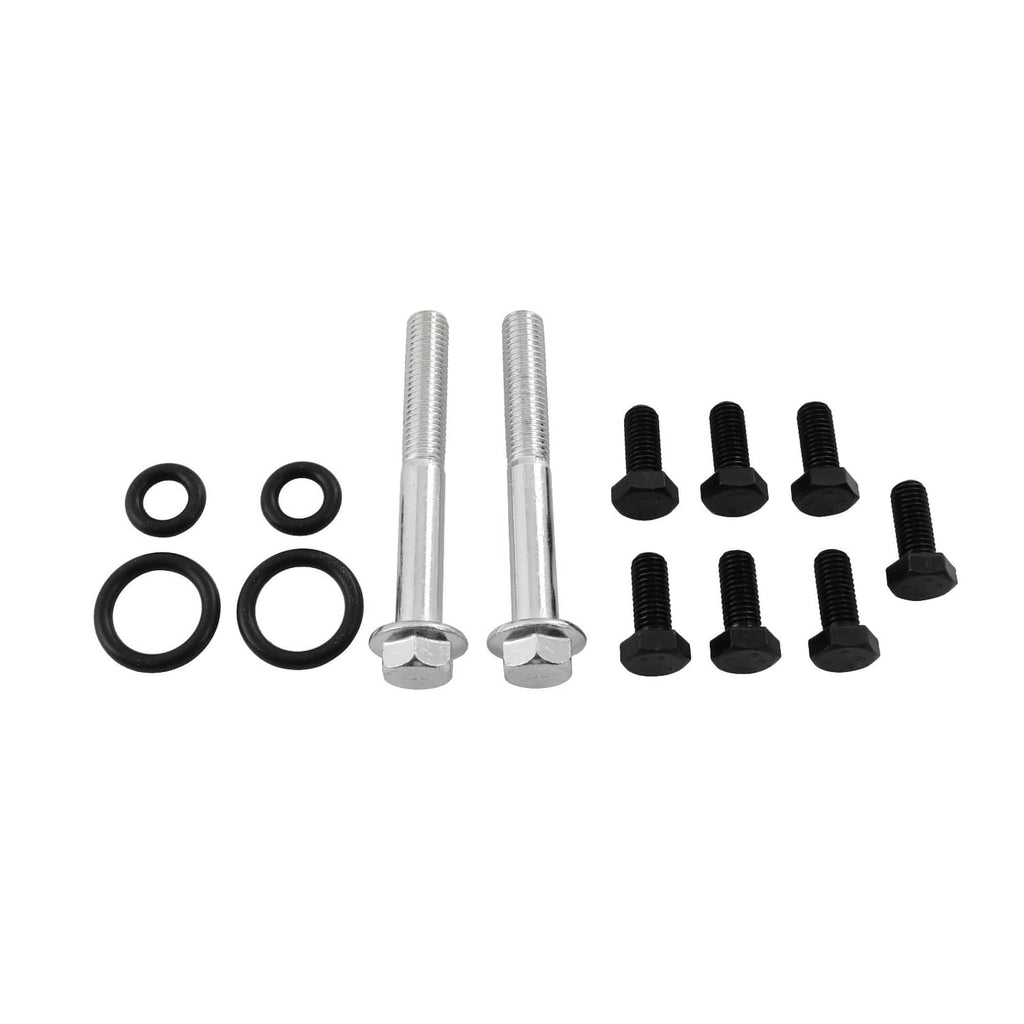 Turbo pedestal hardware set with bolts and O-rings in silver and black