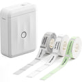 White NIIMBOT D110 thermal label maker with roll of label paper and label strips