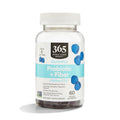 Probiotic plus fiber gummies supplement bottle, blue label, 60 count, white cap
