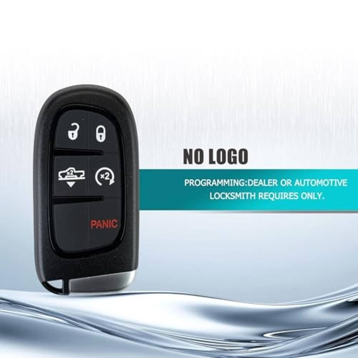 Black keyless remote fob front view with 5 buttons and PANIC button