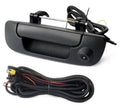Black rear tailgate handle backup camera with attached wiring harness