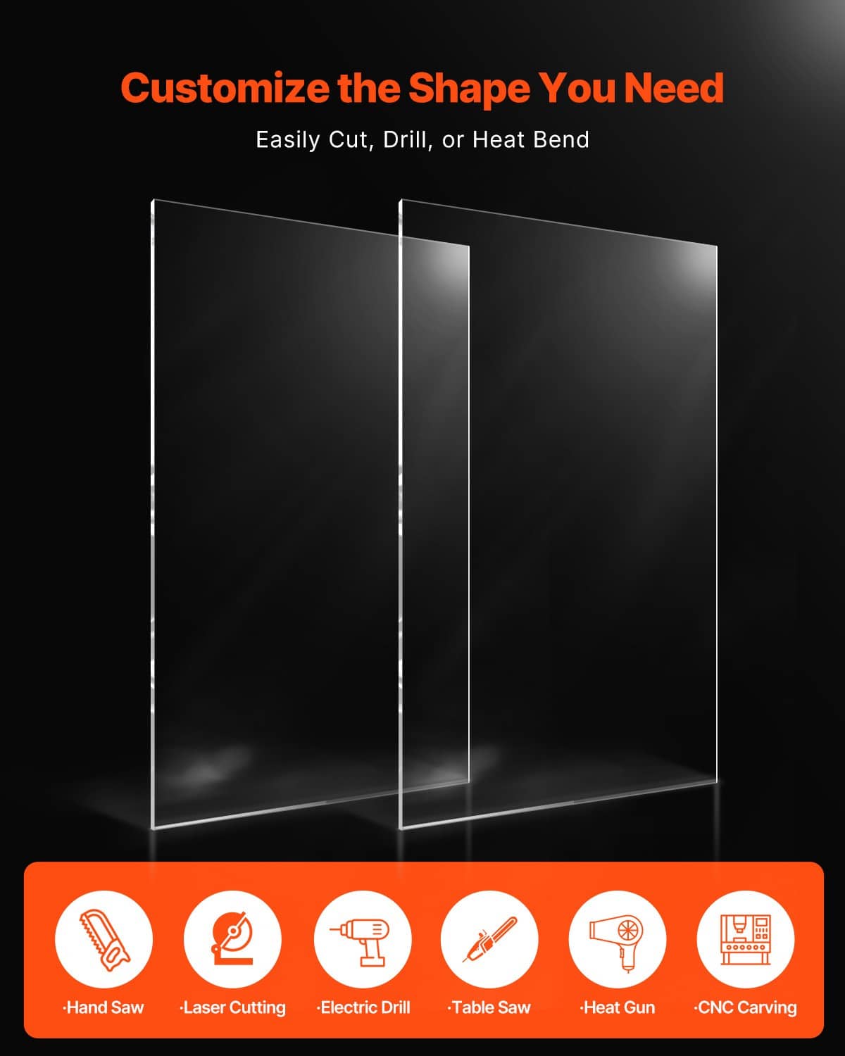 Clear acrylic sheets, three vertical rectangular panels standing side by side.
