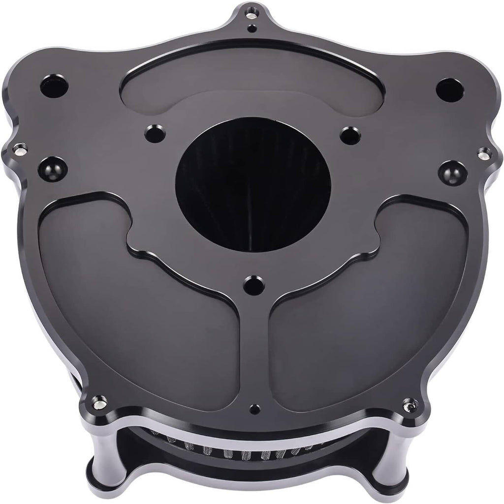 Black air cleaner intake filter cover plate with central round opening