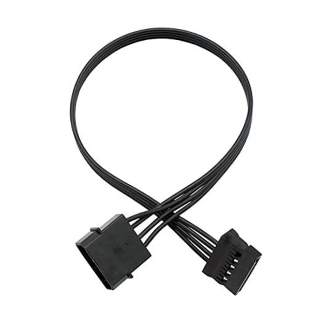 Black power cable with Molex 4-pin plug and SATA 15-pin female connector