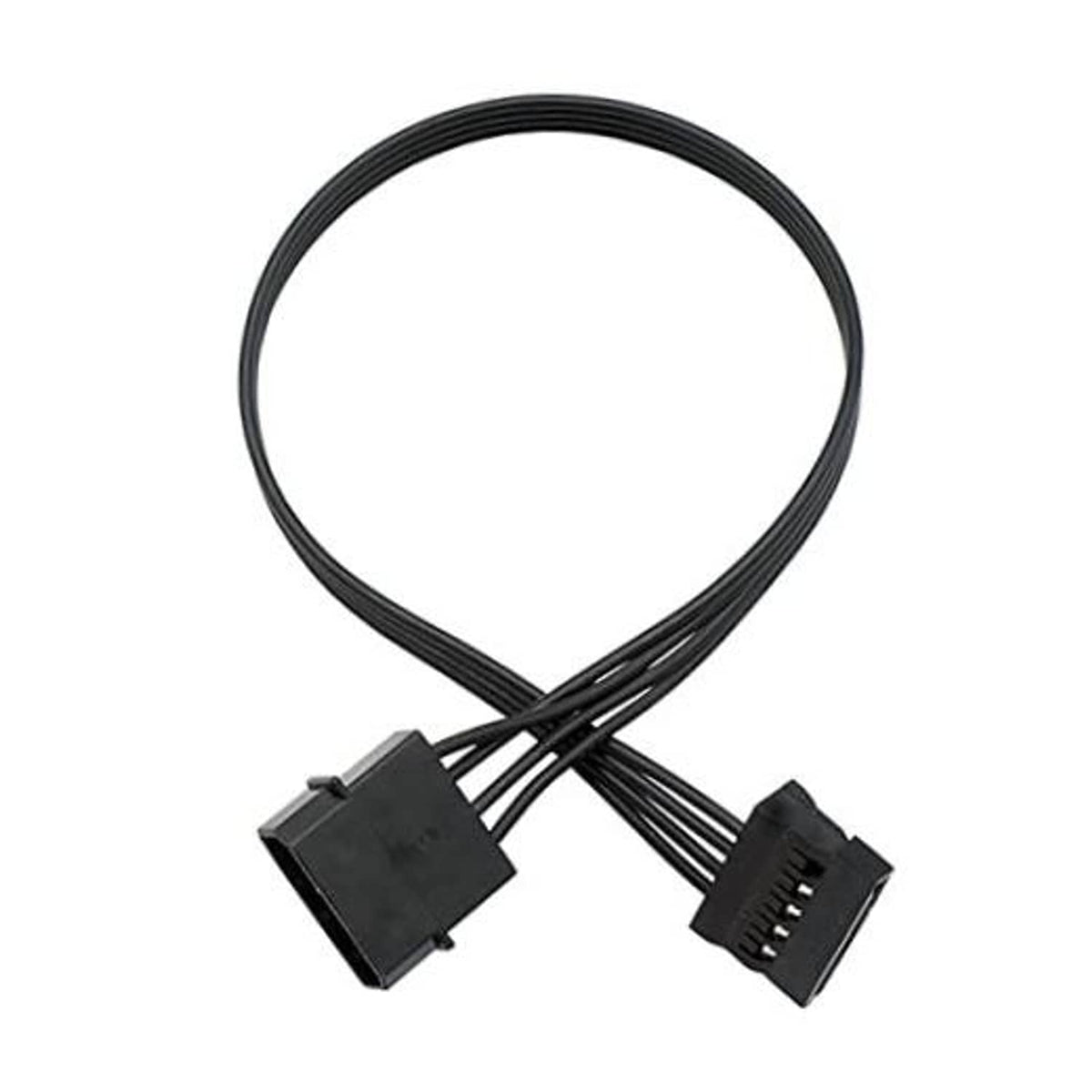 Black power cable with Molex 4-pin plug and SATA 15-pin female connector