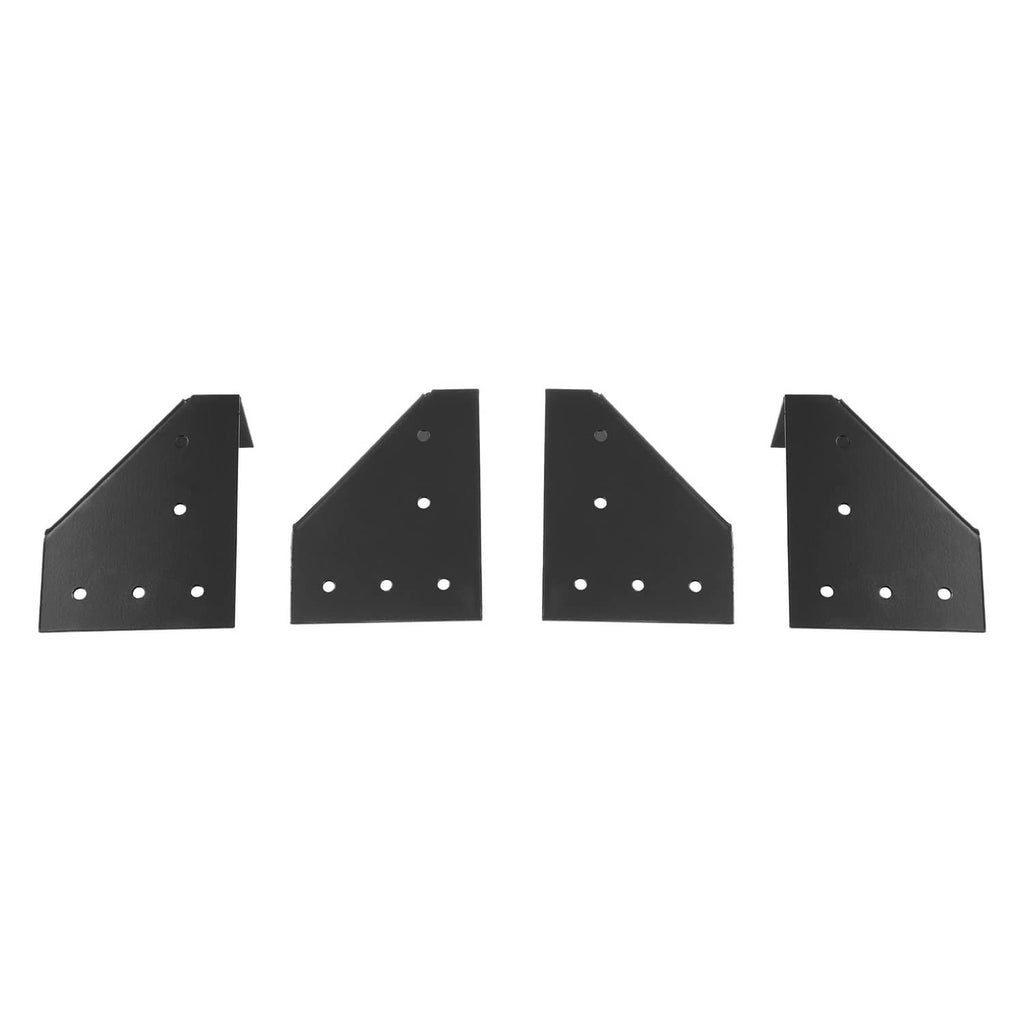 Black metal roof rack bracket pieces with drilled holes, set of four