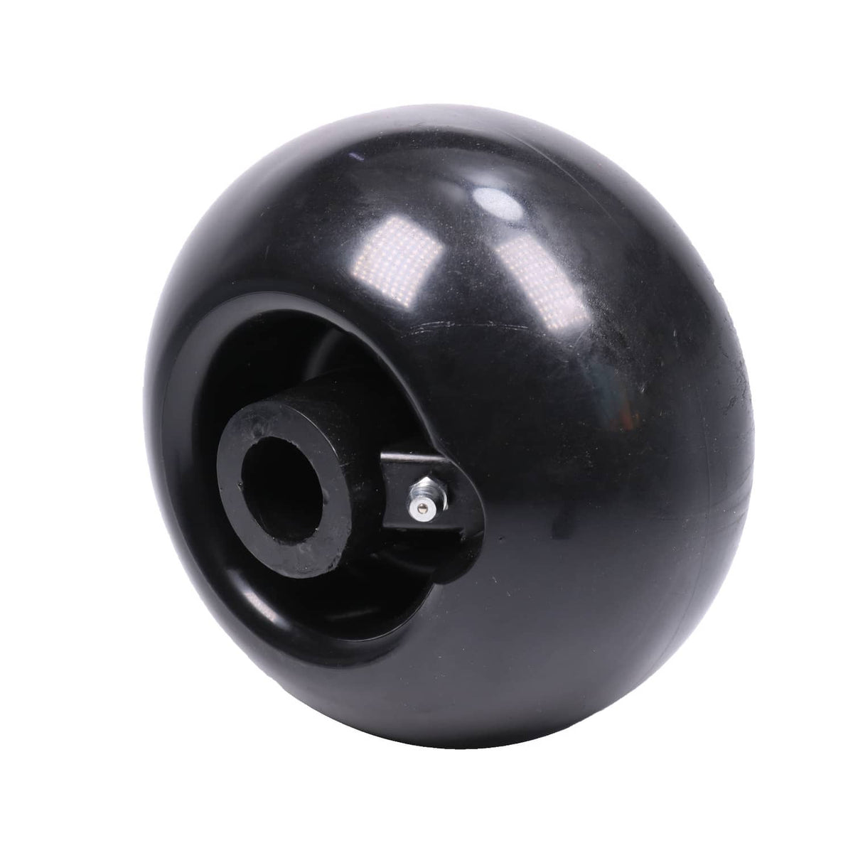 Black deck mower wheel with side hub and mounting hole