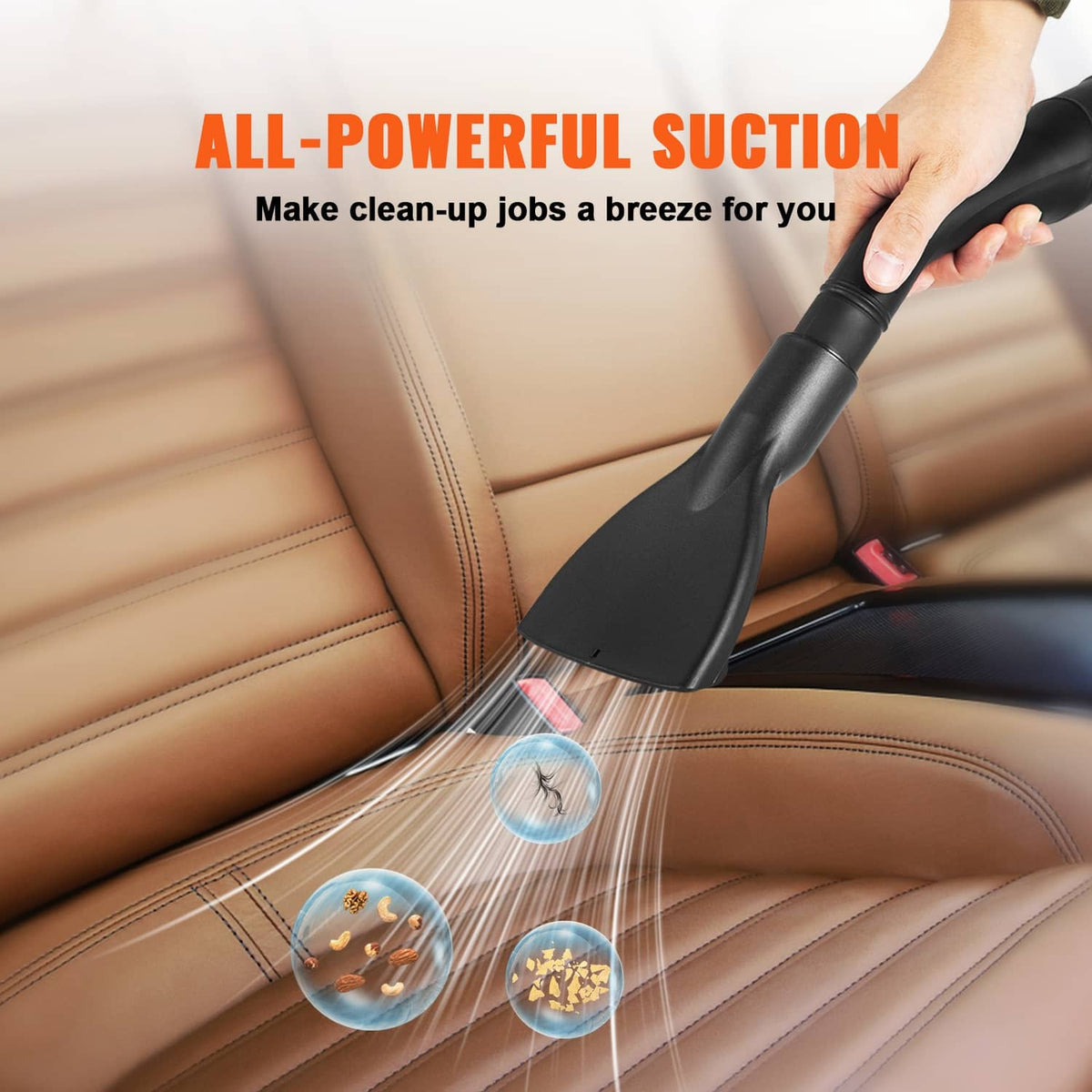 Wet/dry shop vacuum nozzle cleaning upholstery on a couch