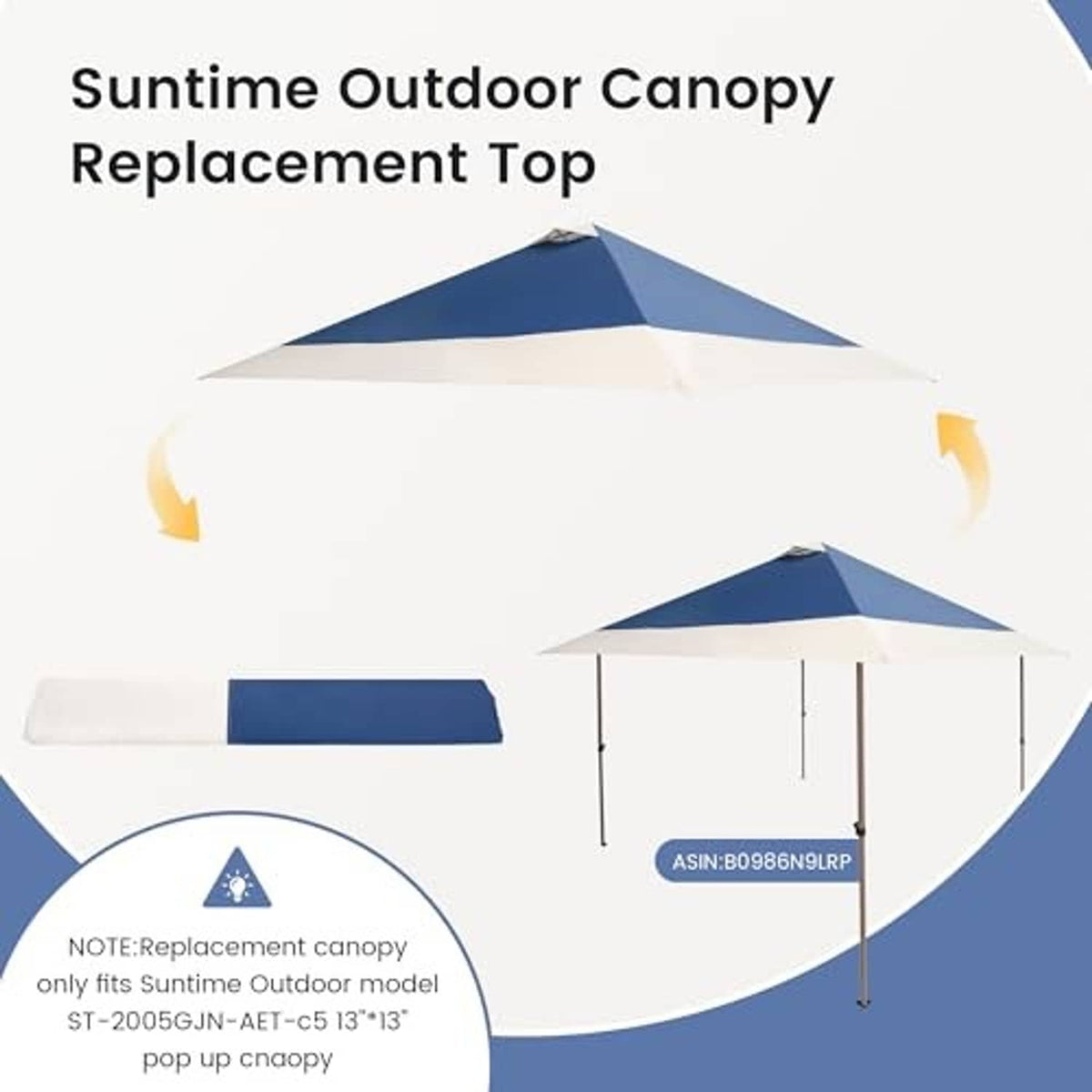 Navy blue canopy replacement top cover with matching white fabric panels