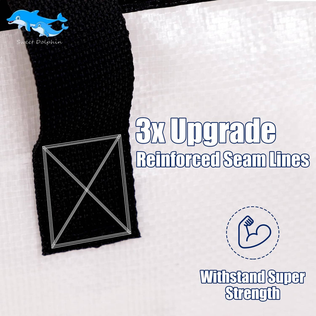 Semi-transparent moving bag corner with reinforced seam and stitched panel