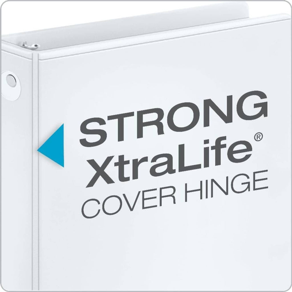 White binder cover with text 'STRONG XtraLife COVER HINGE'