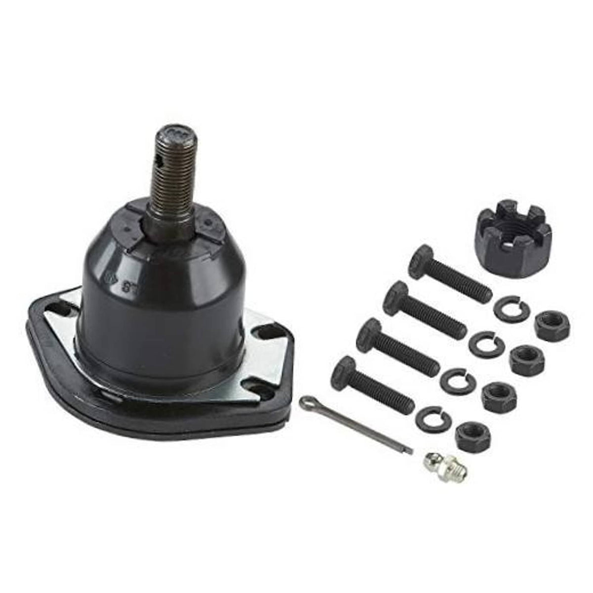 Front upper suspension ball joint with mounting plate and threaded stud, plus hardware kit