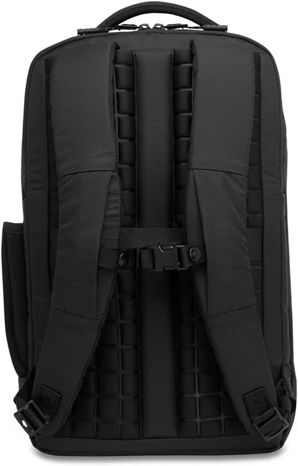 Black Authority laptop backpack back view with padded straps and vertical webbing