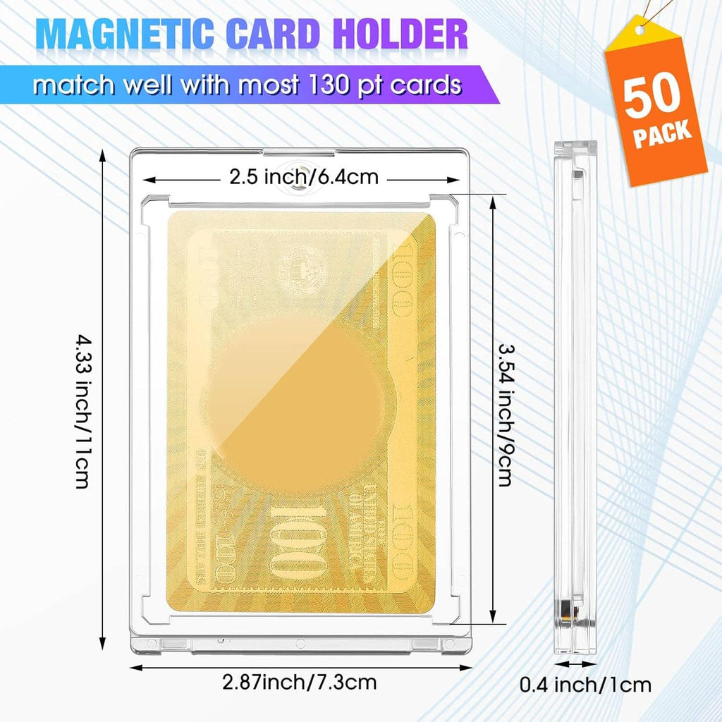 Clear magnetic acrylic card holder with hinged cover and size markings (2.5 in)