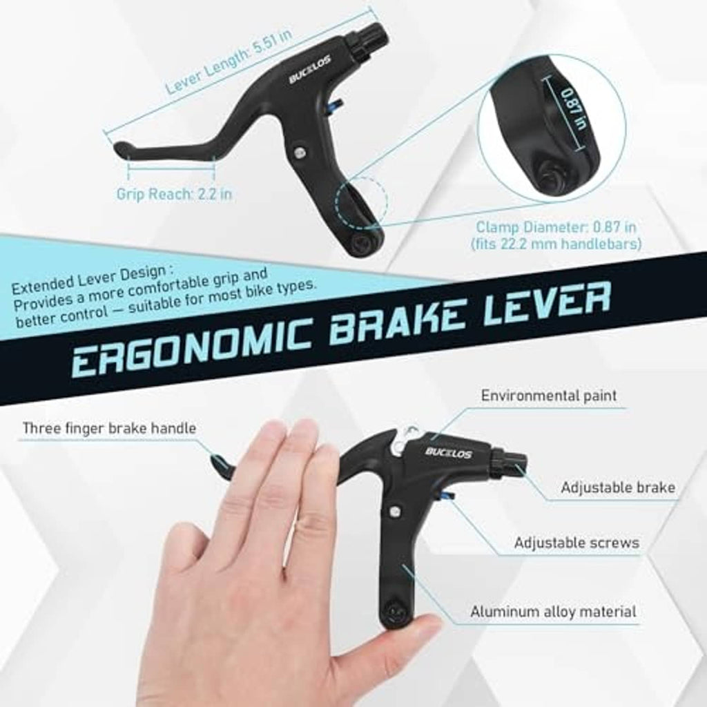 Ergonomic brake lever for mechanical MTB disc brakes with adjustable reach and clamp