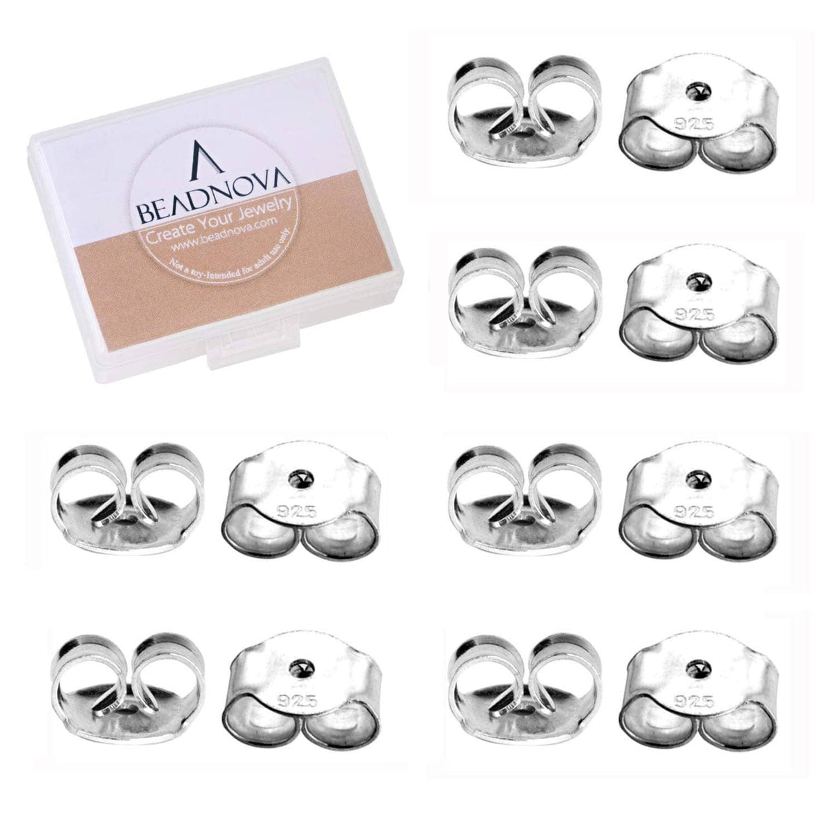 925 sterling silver earring backs, flower-heart style, pack of 12.