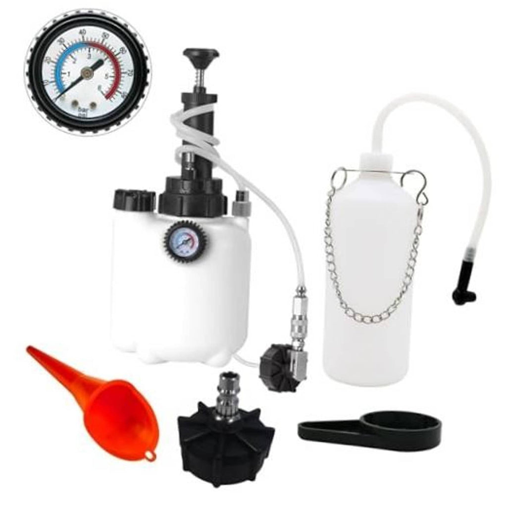 3L manual brake bleeder pump kit with pressure gauge, hose, adapters, and fittings