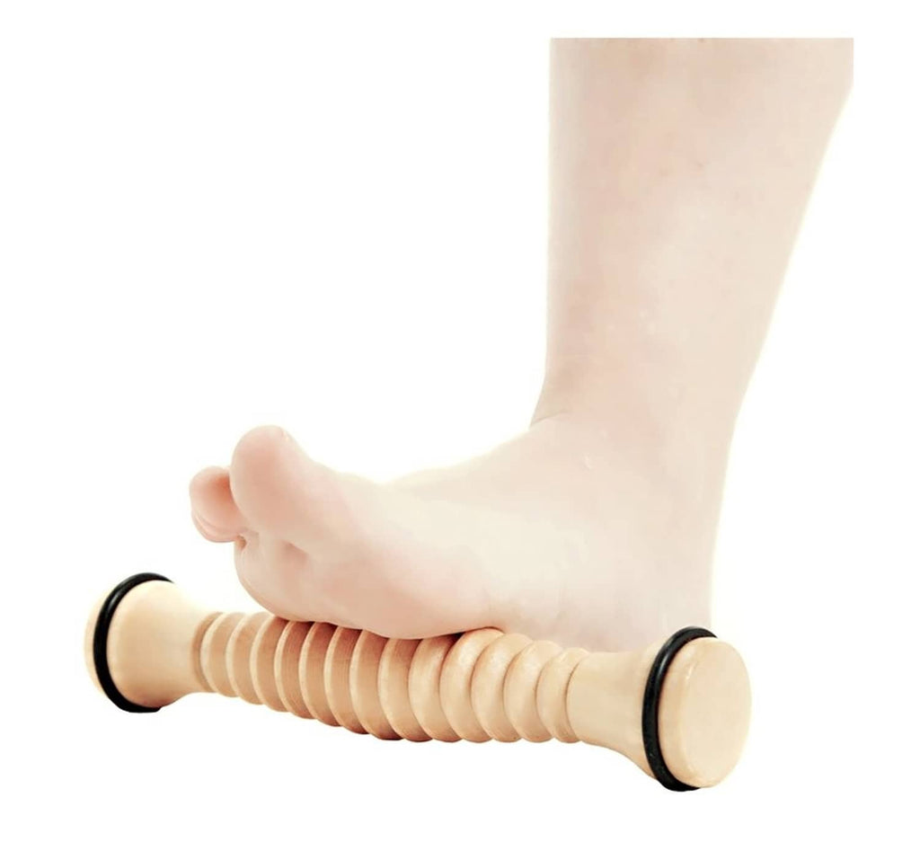 Light wood foot roller with round ridges and black end caps