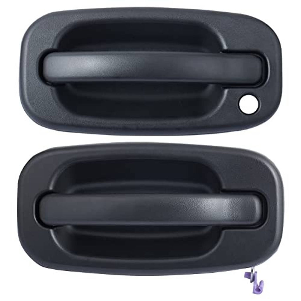 Textured black exterior door handle set, two pieces with keyhole-style opening