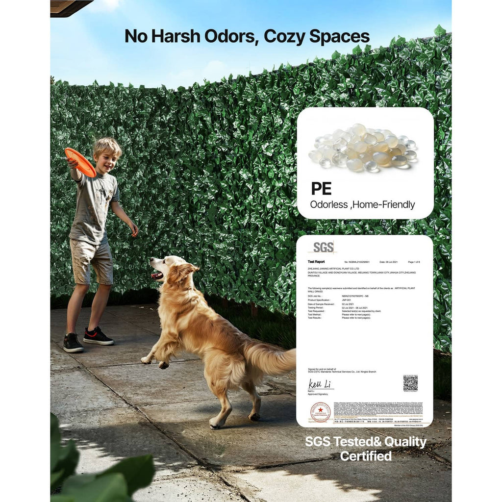Artificial faux ivy privacy fence screen panel, dense green leaves for outdoor privacy