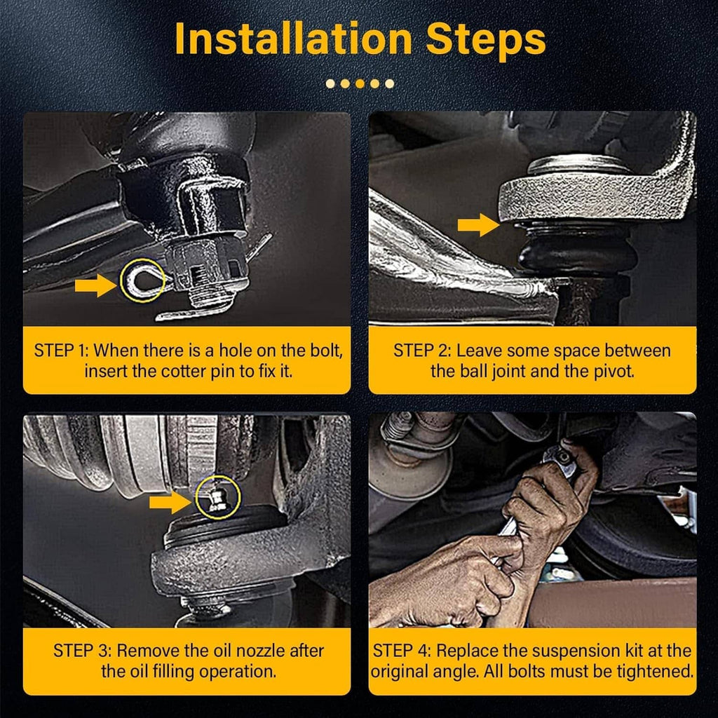 Installation steps graphic for front ball joint and pivot replacement