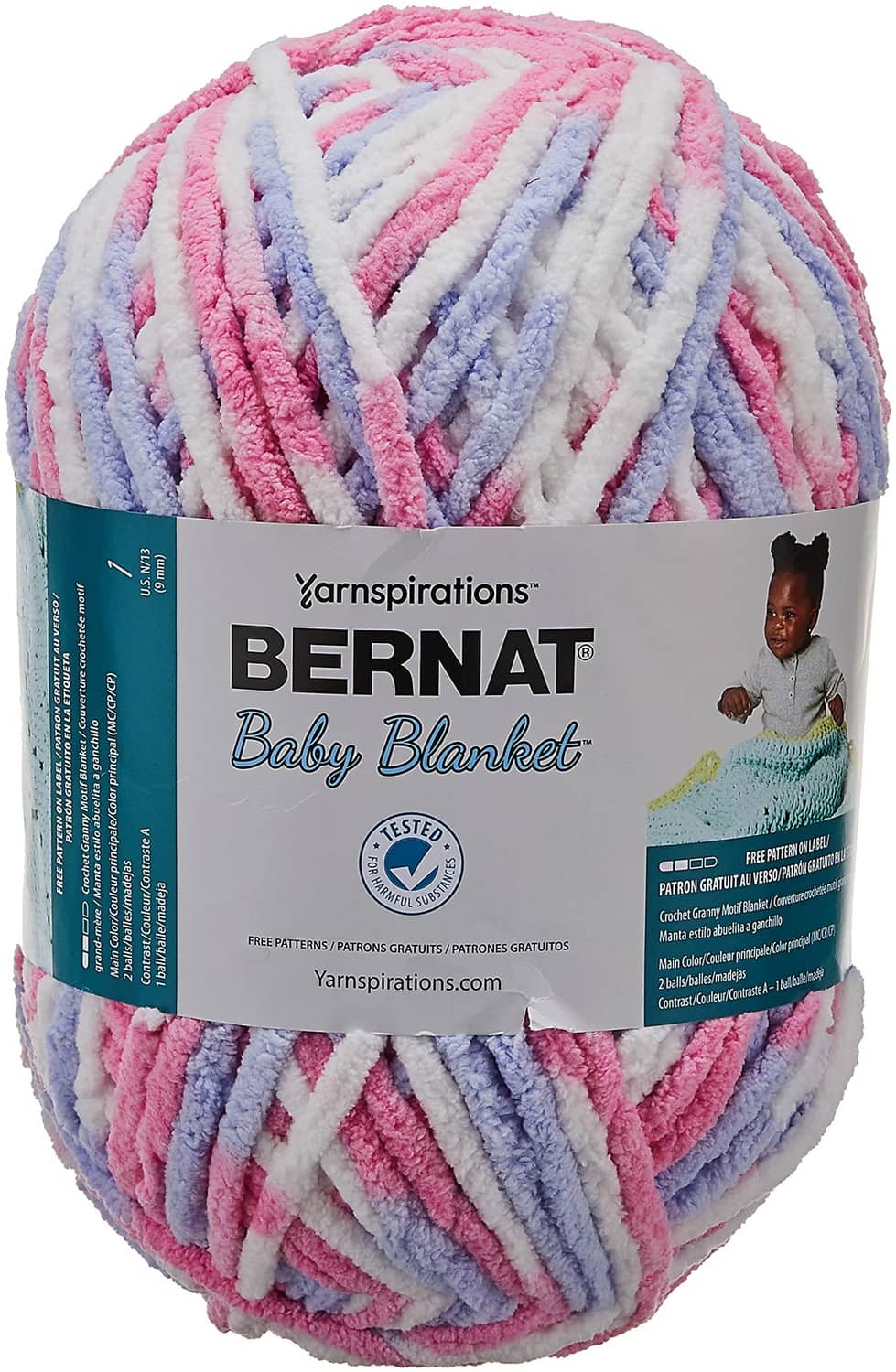 Super bulky baby blanket yarn ball, pink blue white ombre chenille-style