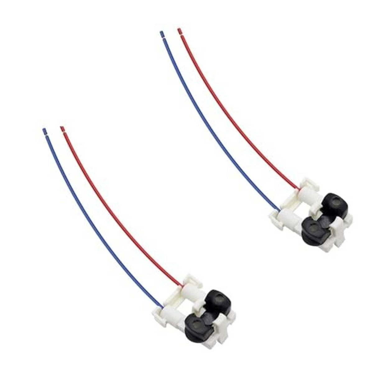 Two fuel injector connector harnesses with red and blue wires and white plug ends
