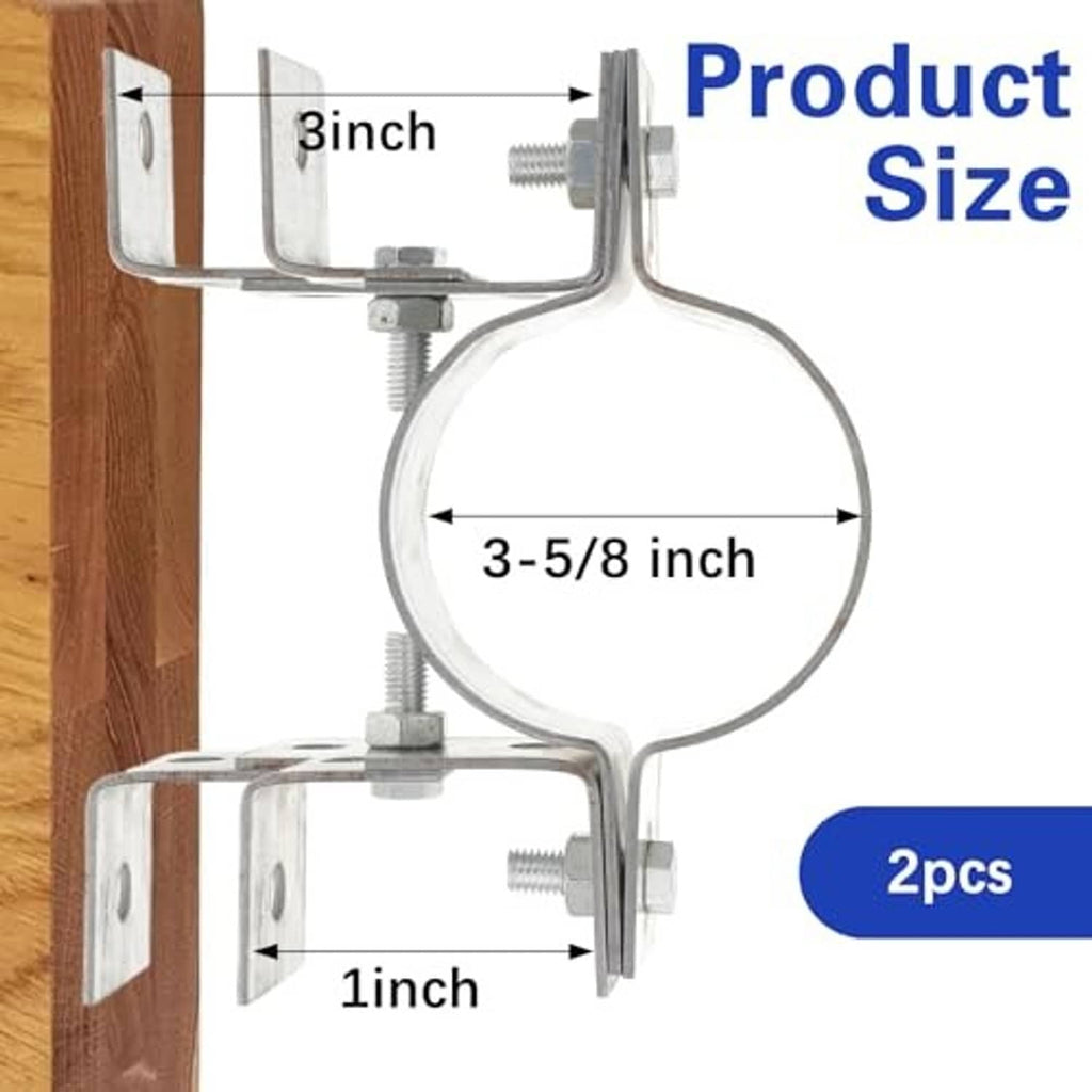 Galvanized adjustable pipe wall strap clamp with split ring and base mounting plate