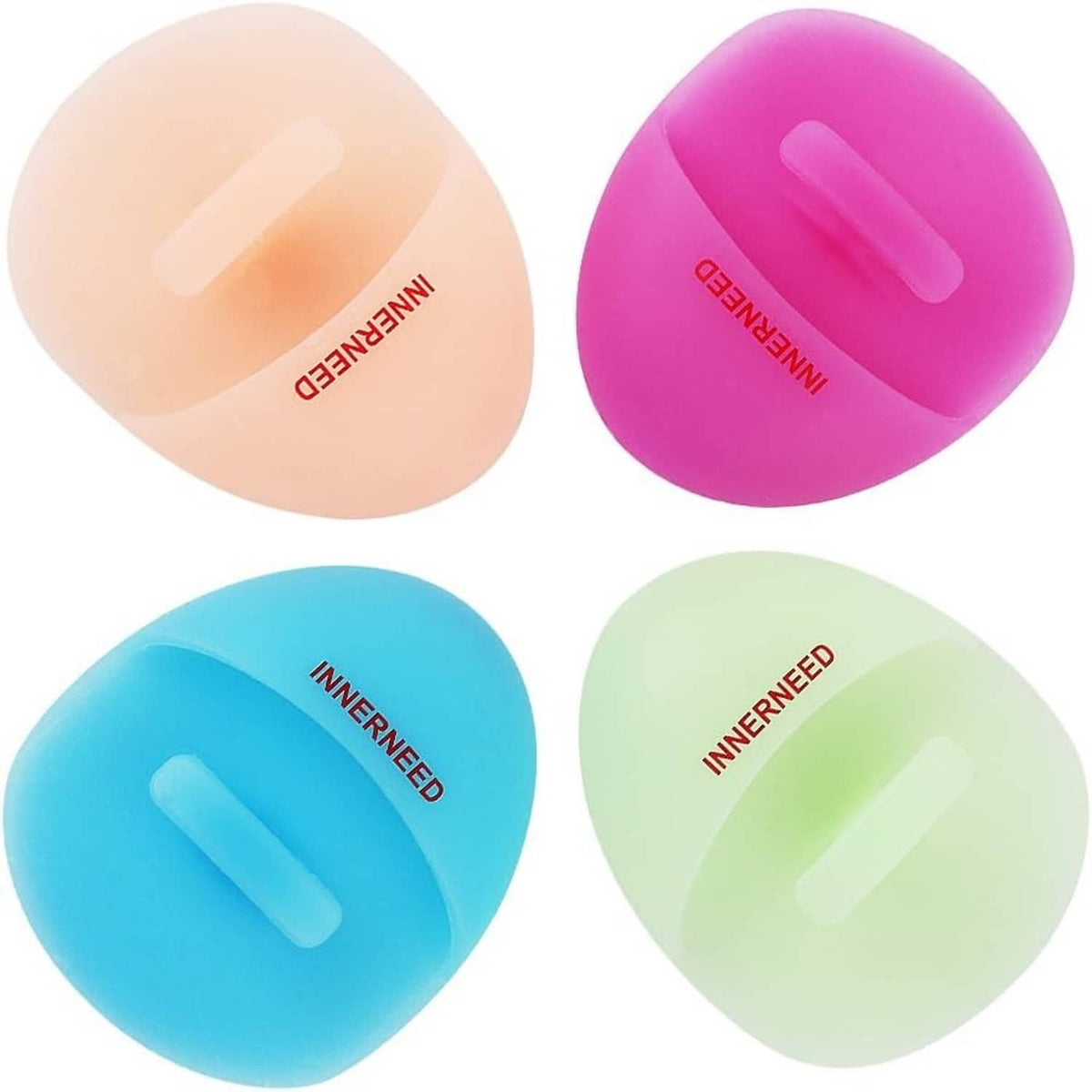 Silicone facial cleansing and massager brush set, four oval heads in mix colors