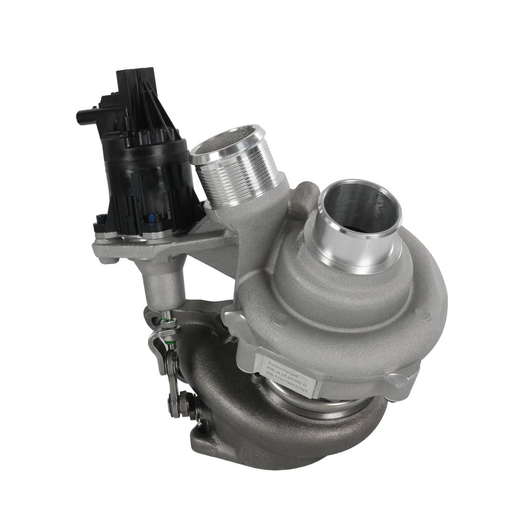 Turbocharger assembly with intake outlet and electrical connector