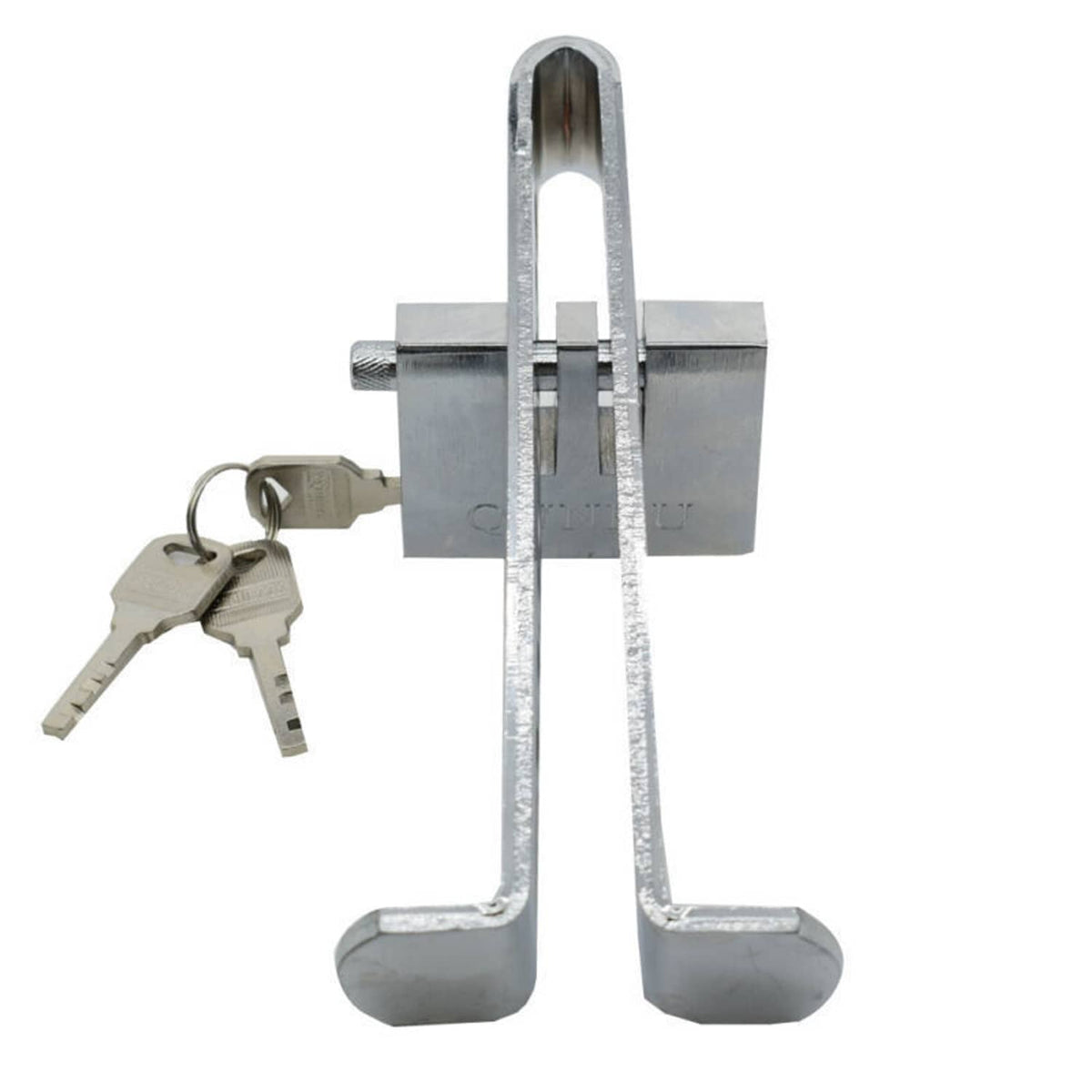 Silver metal pedal anti-theft lock with keys and U-shaped base