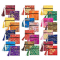 Set of assorted Chinese silk brocade coin purses with tassels, small zip pouches
