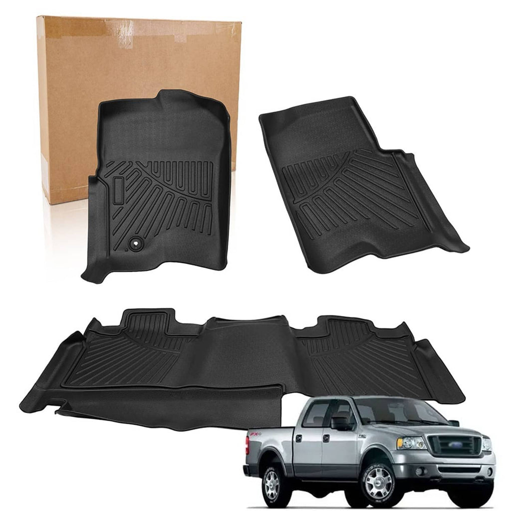 Black rubber all-weather floor liner mats, 2-row set for SuperCrew cab