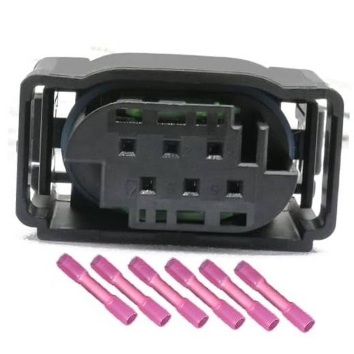 Electronic throttle body wiring harness connector, black 6-pin plug with pink terminal leads