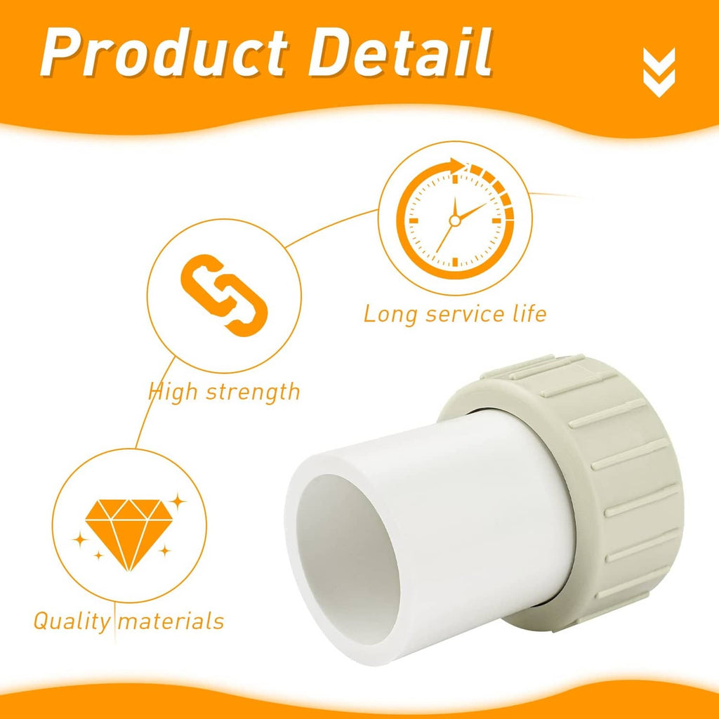 White PVC union coupling with ridged nut and smooth tube end