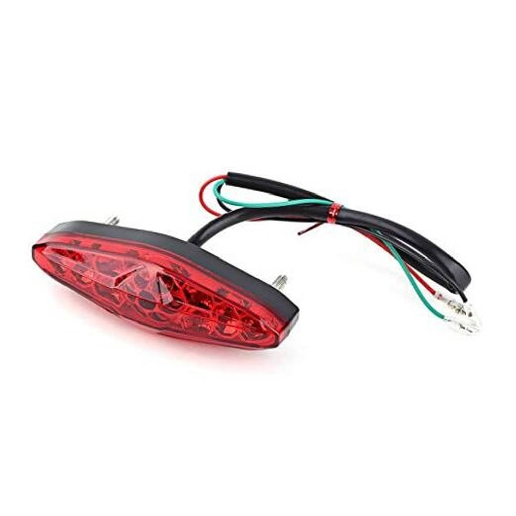 Red LED motorcycle tail light with black mount and lead wires