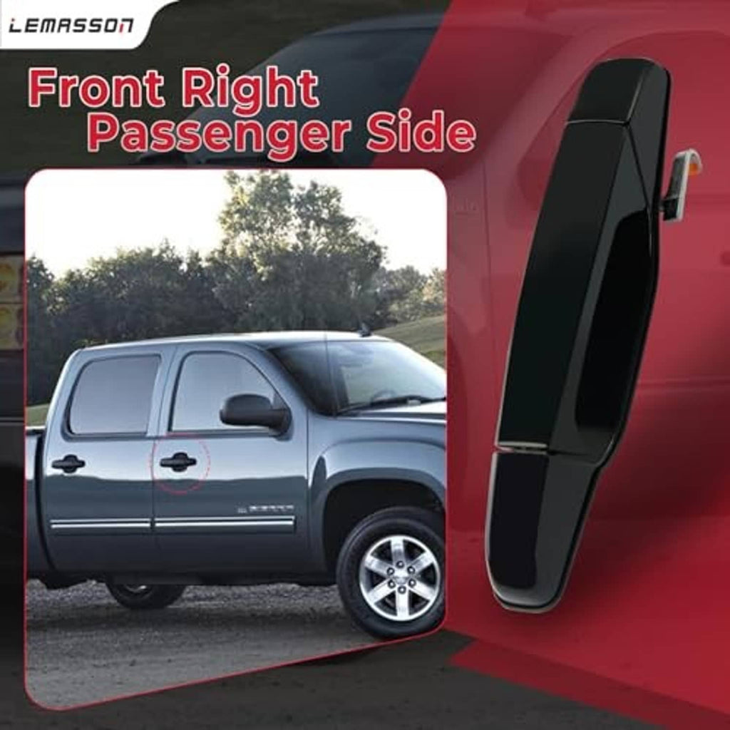 Black exterior door handle for front right passenger side, with amber indicator