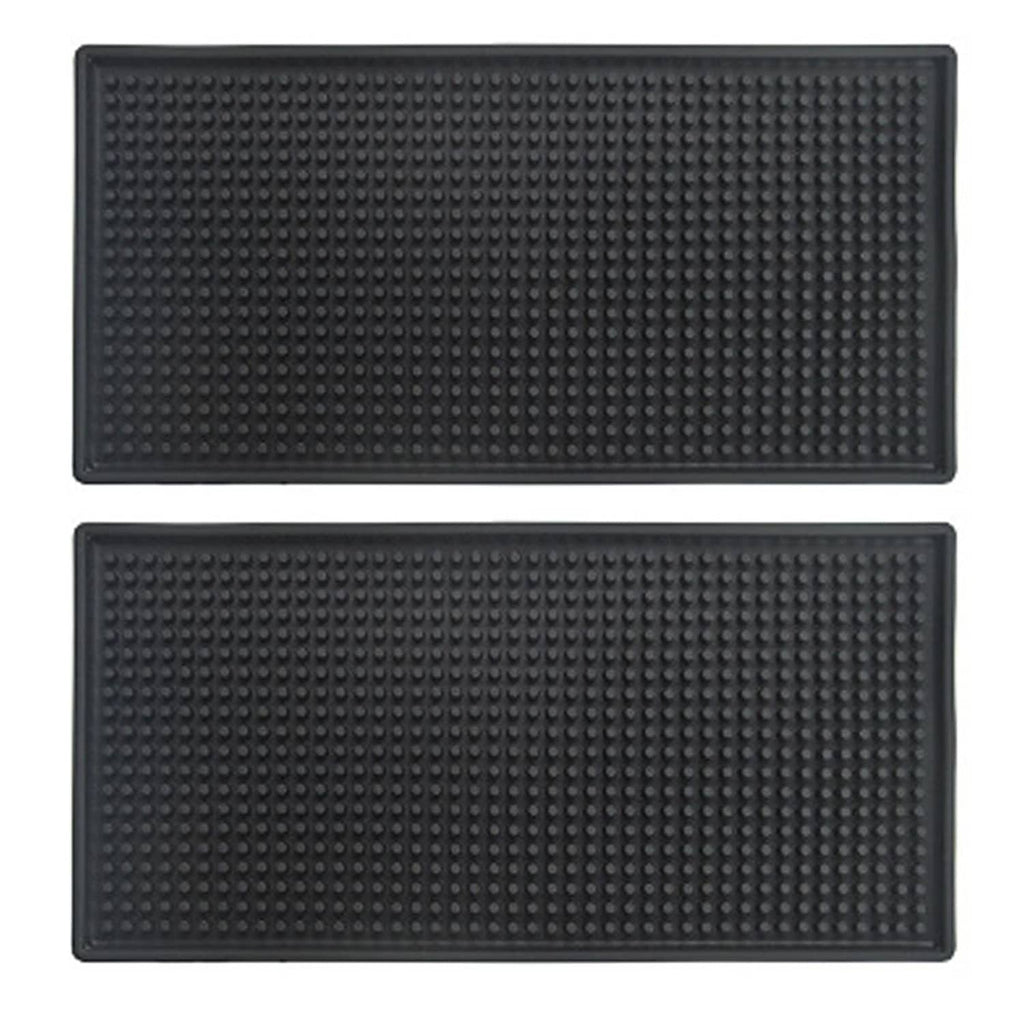 Black rubber service bar mats, pair, rectangular with raised dot texture surface
